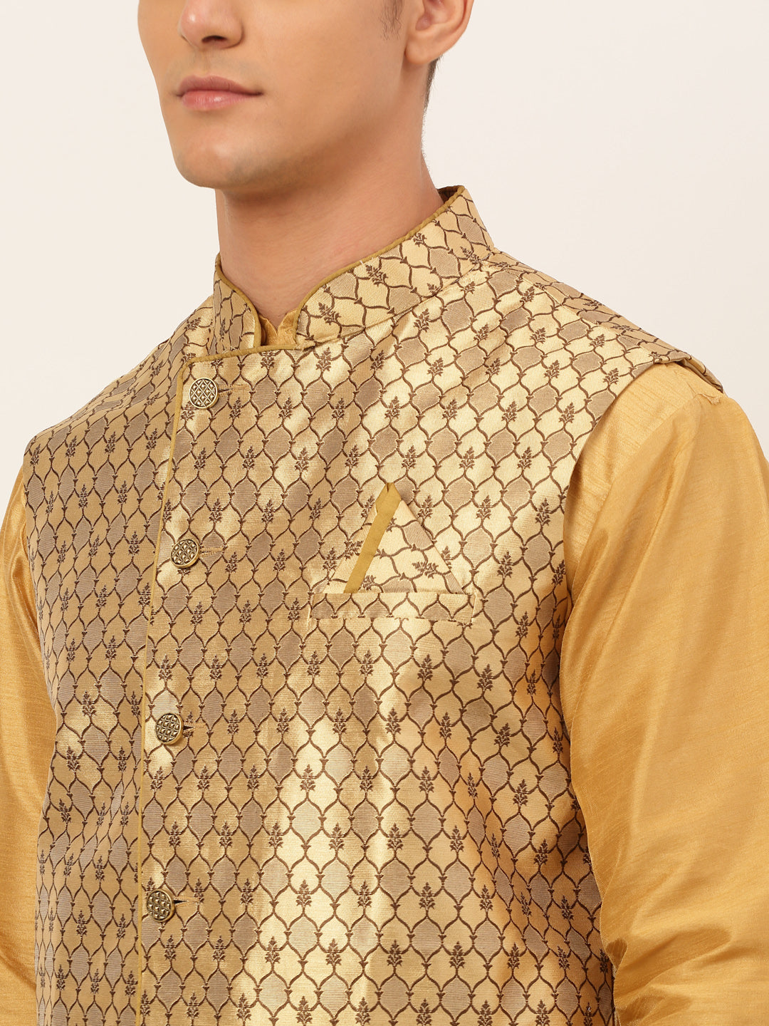 Jompers Men's Solid Kurta Pyjama With Nehru Jacket - DGolden