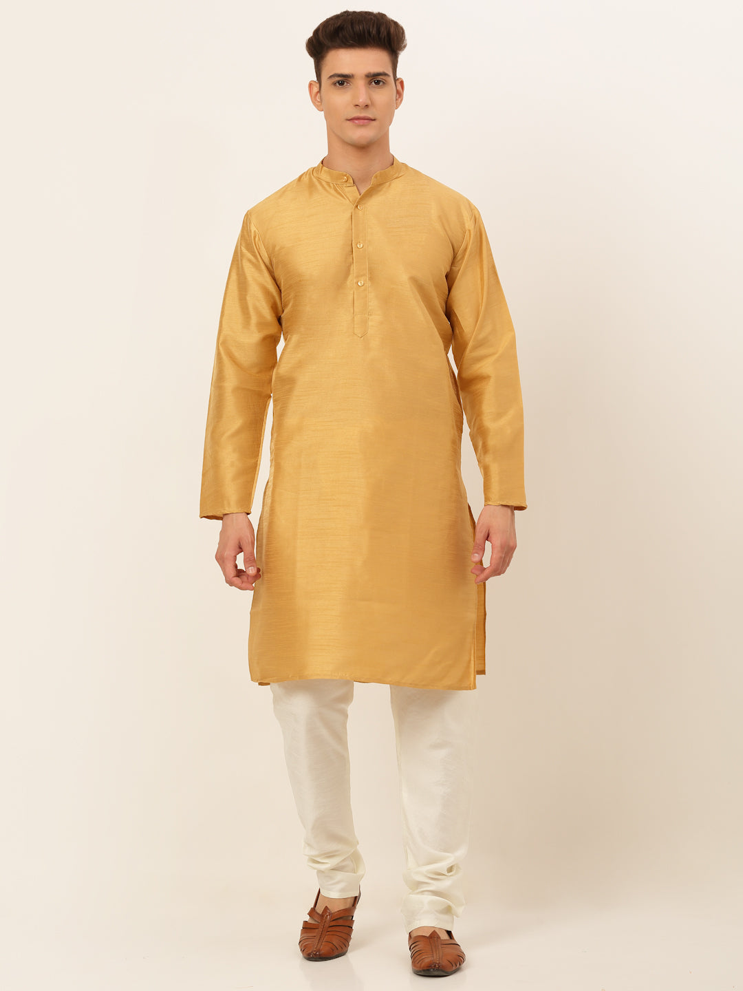 Jompers Men's Solid Kurta Pyjama With Nehru Jacket - DMustard