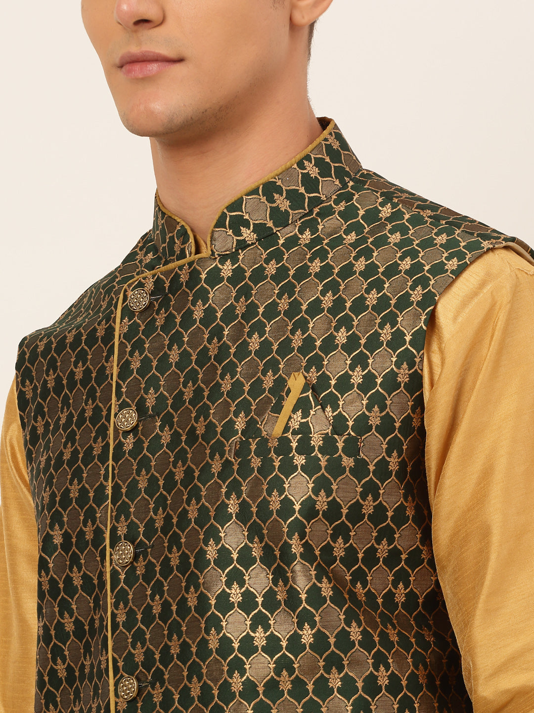 Jompers Men's Solid Kurta Pyjama With Nehru Jacket - DOlive