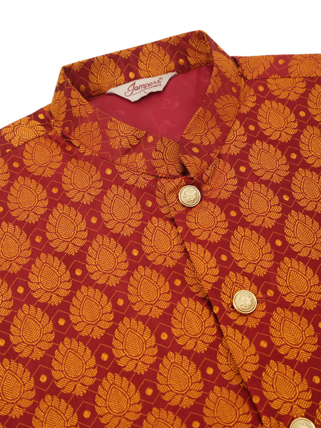 Jompers Men's Woven Design Nehru Jacket and Kurta Pyjama Set - Maroon