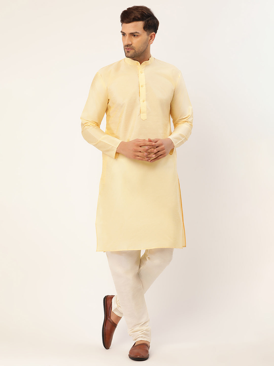 Jompers Men's Woven Design Nehru Jacket and Kurta Pyjama Set - Pink