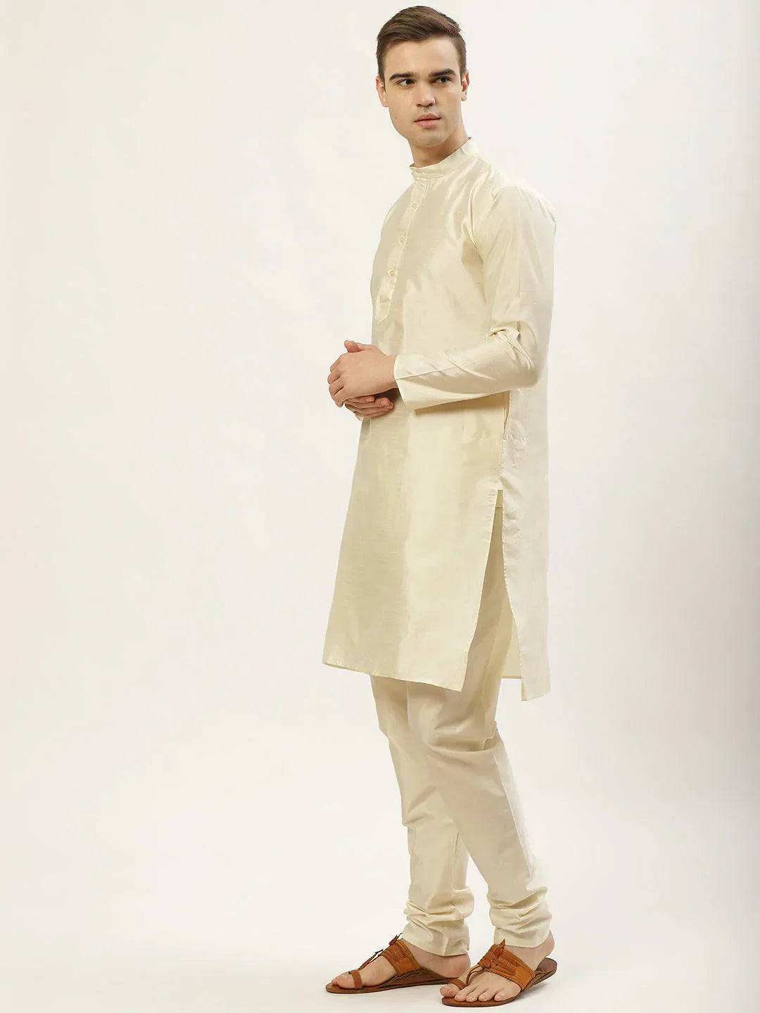 Jompers Men's Printed Nehru Jacket and Kurta Pyjama Set - Mustard