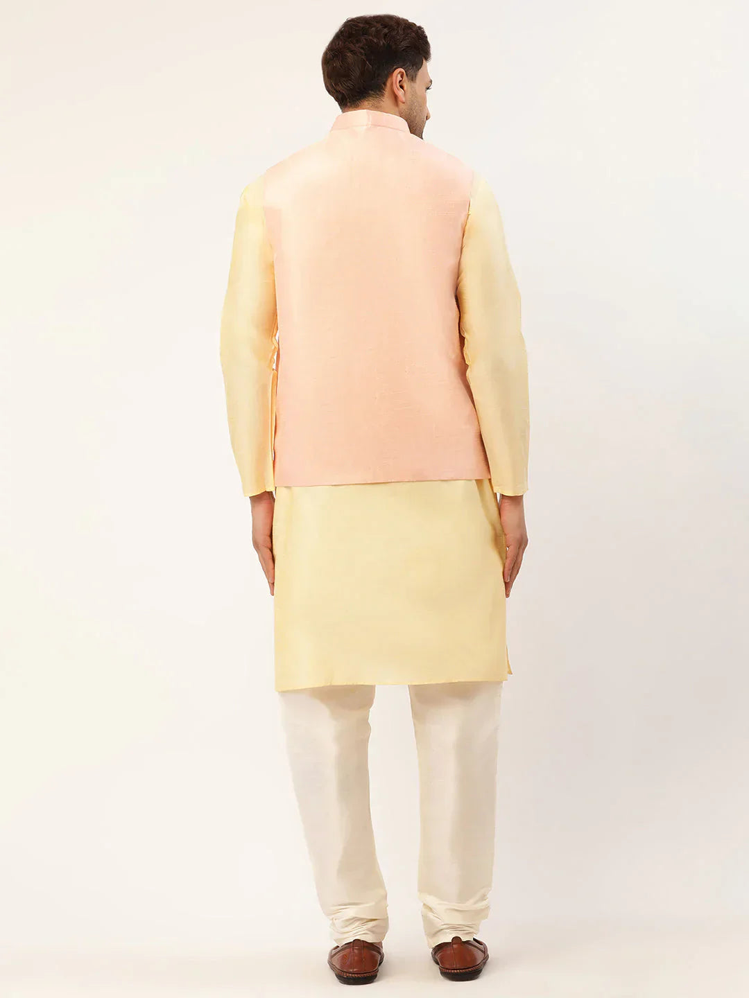 Jompers Men's Solid Kurta Pyjama With Pink Embroidered Nehru Jacket
