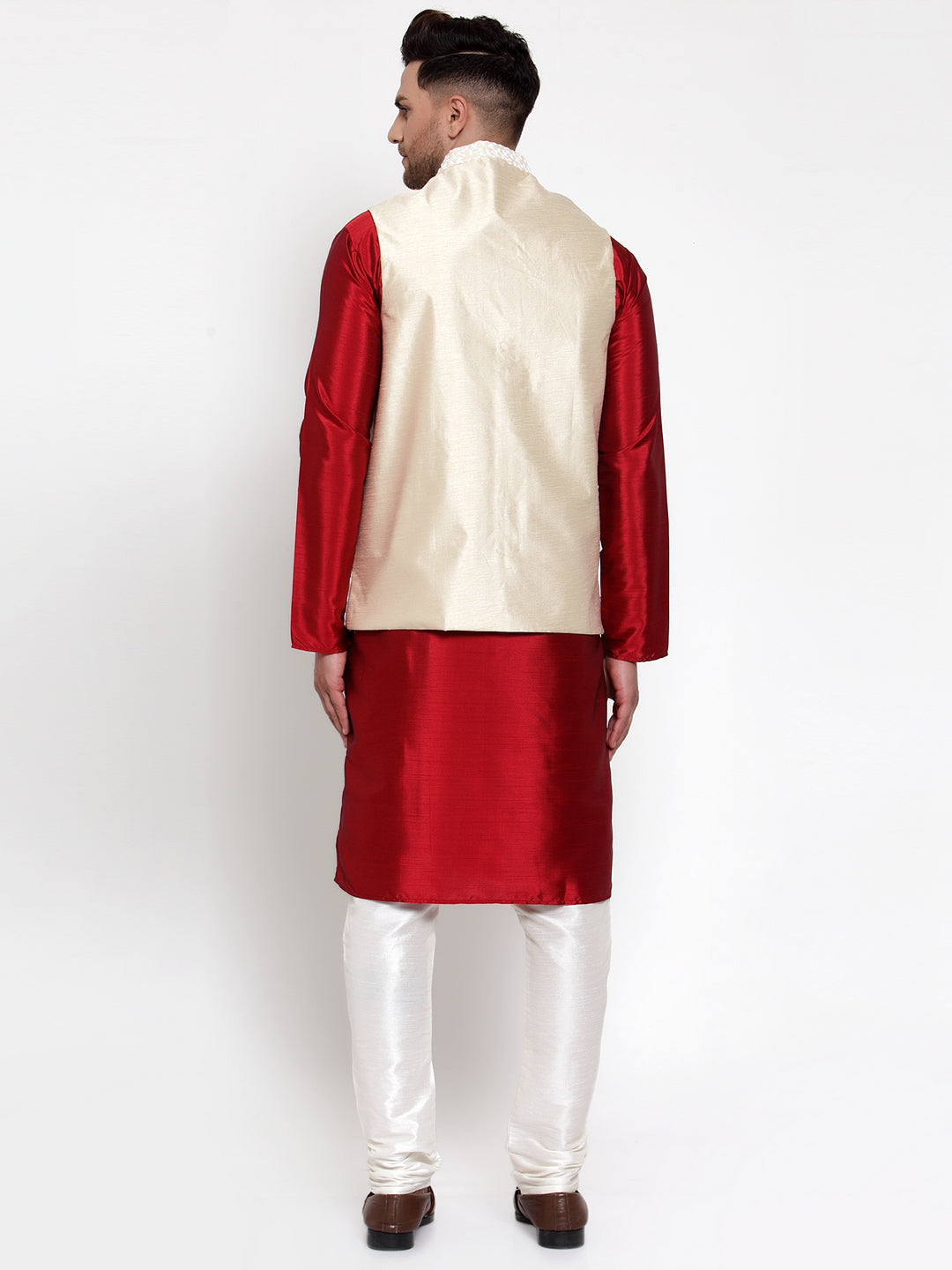 Jompers Men's Solid Dupion Kurta Pajama with Embroidered Nehru Jacket