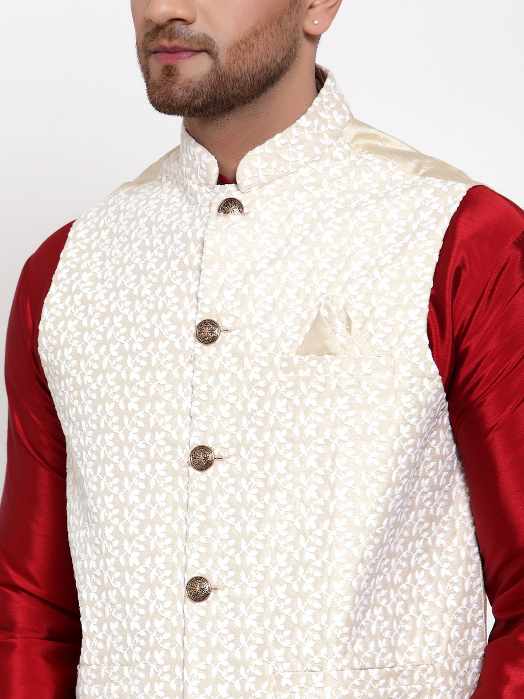 Jompers Men's Solid Dupion Kurta Pajama with Embroidered Nehru Jacket