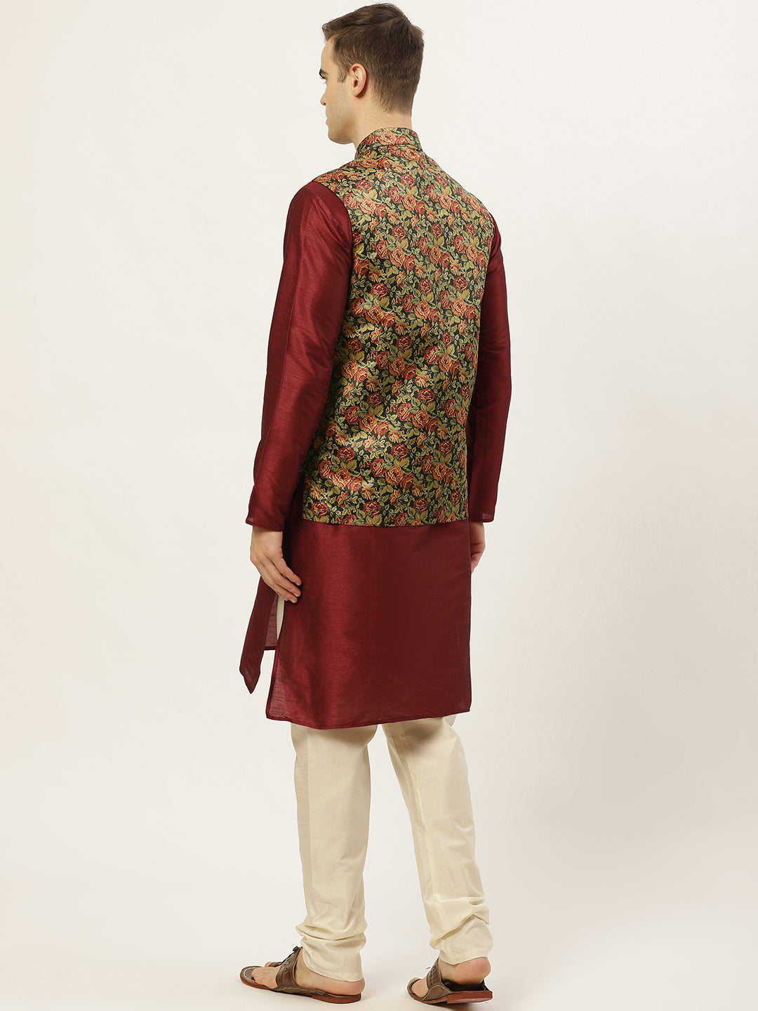 Jompers Men's Printed Nehru Jacket and Kurta Pyjama Set - Black