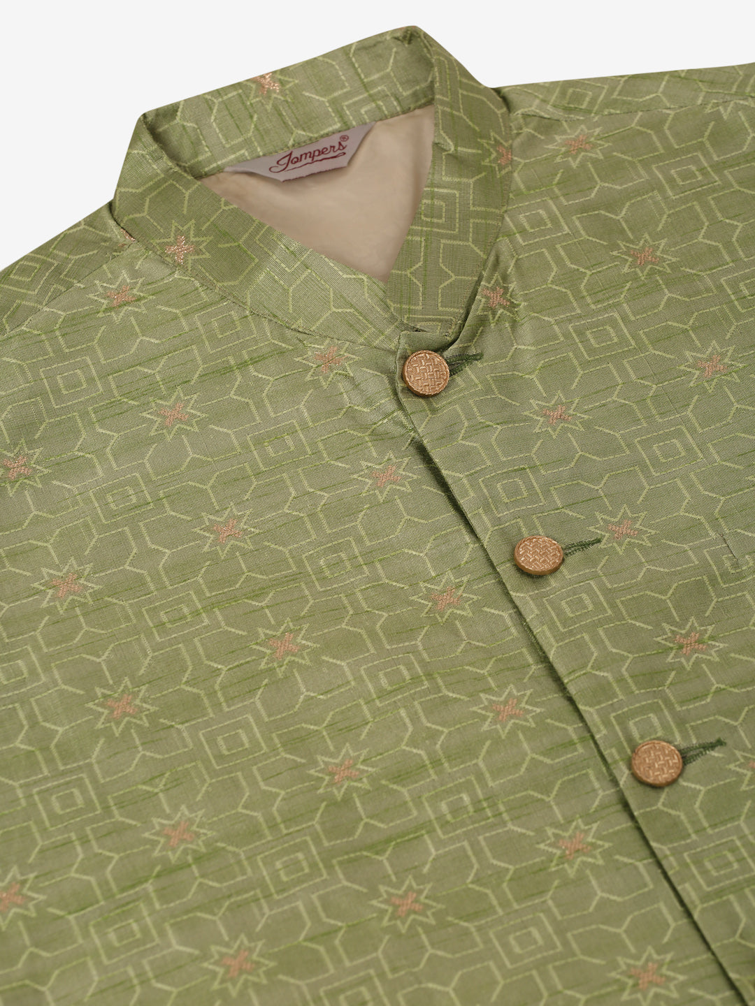 Jompers Men's Woven Design Nehru Jacket and Kurta Pyjama Set - Pista