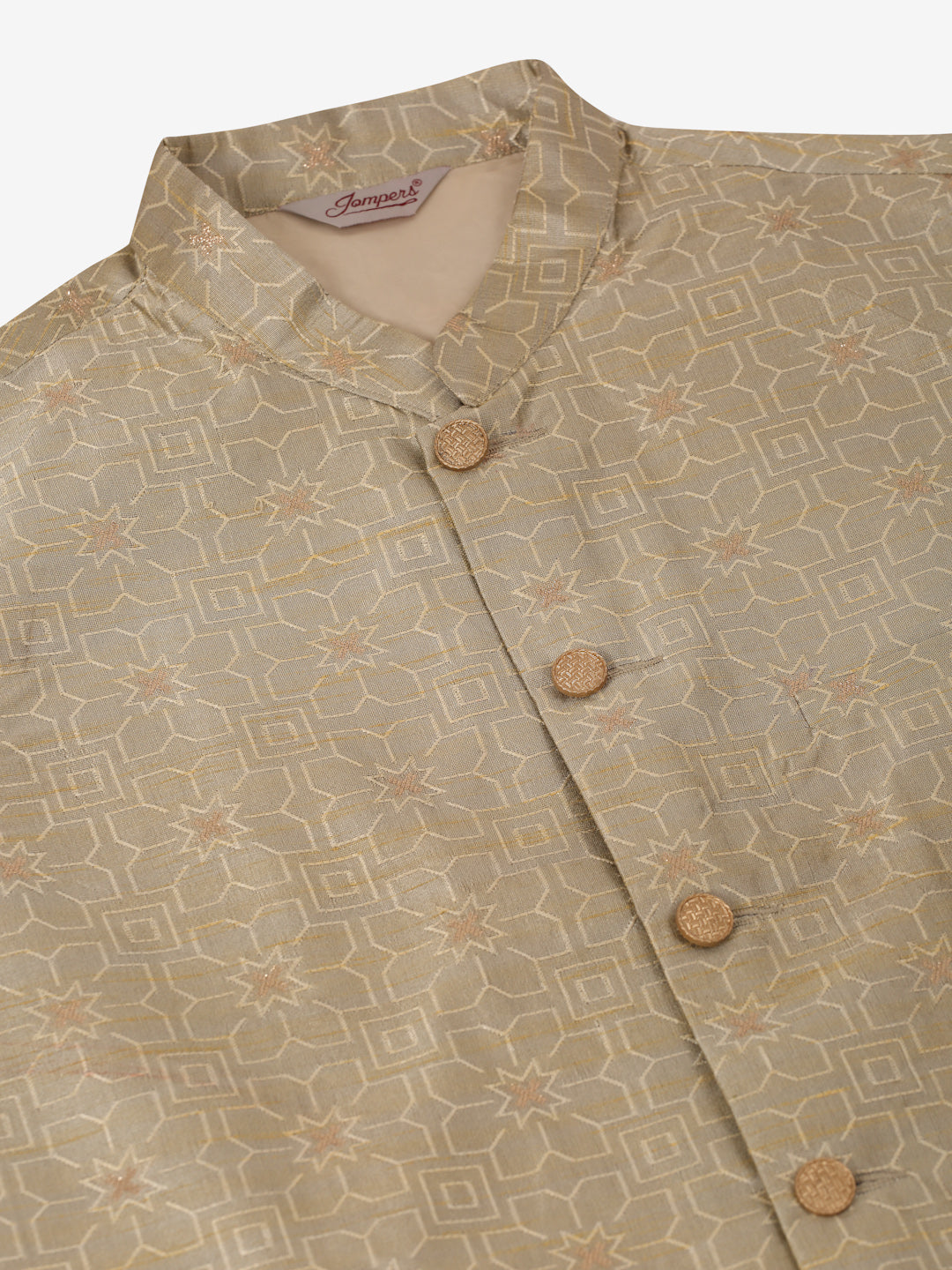 Jompers Men's Woven Design Nehru Jacket and Kurta Pyjama Set - Beige