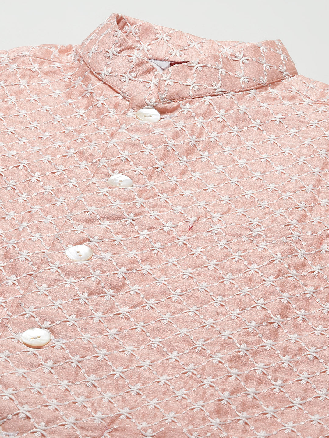 Jompers Men's Embroidered Nehru Jacket & Kurta Pyjama ( Peach )