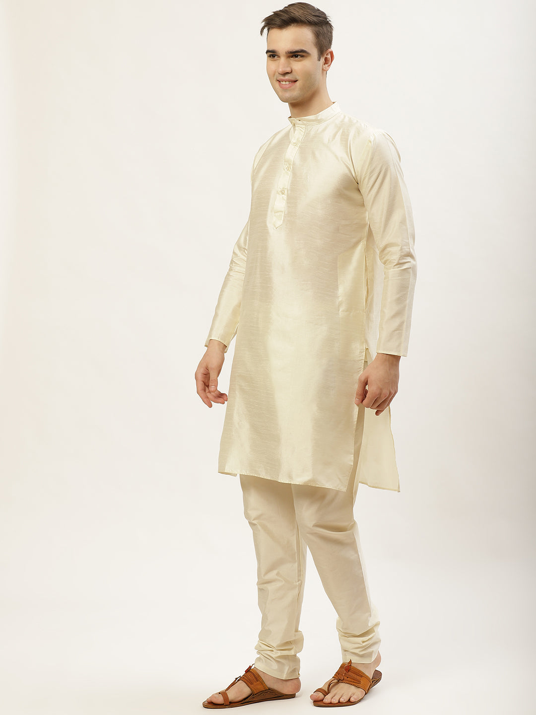 Jompers Men's Embroidered Nehru Jacket & Kurta Pyjama ( Peach )