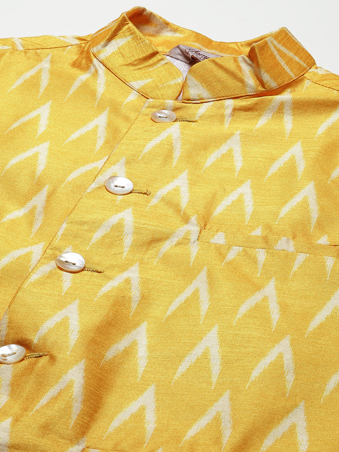 Jompers Men's Ikat Print Nehru Jacket & Kurta Pyjama ( Mustard )