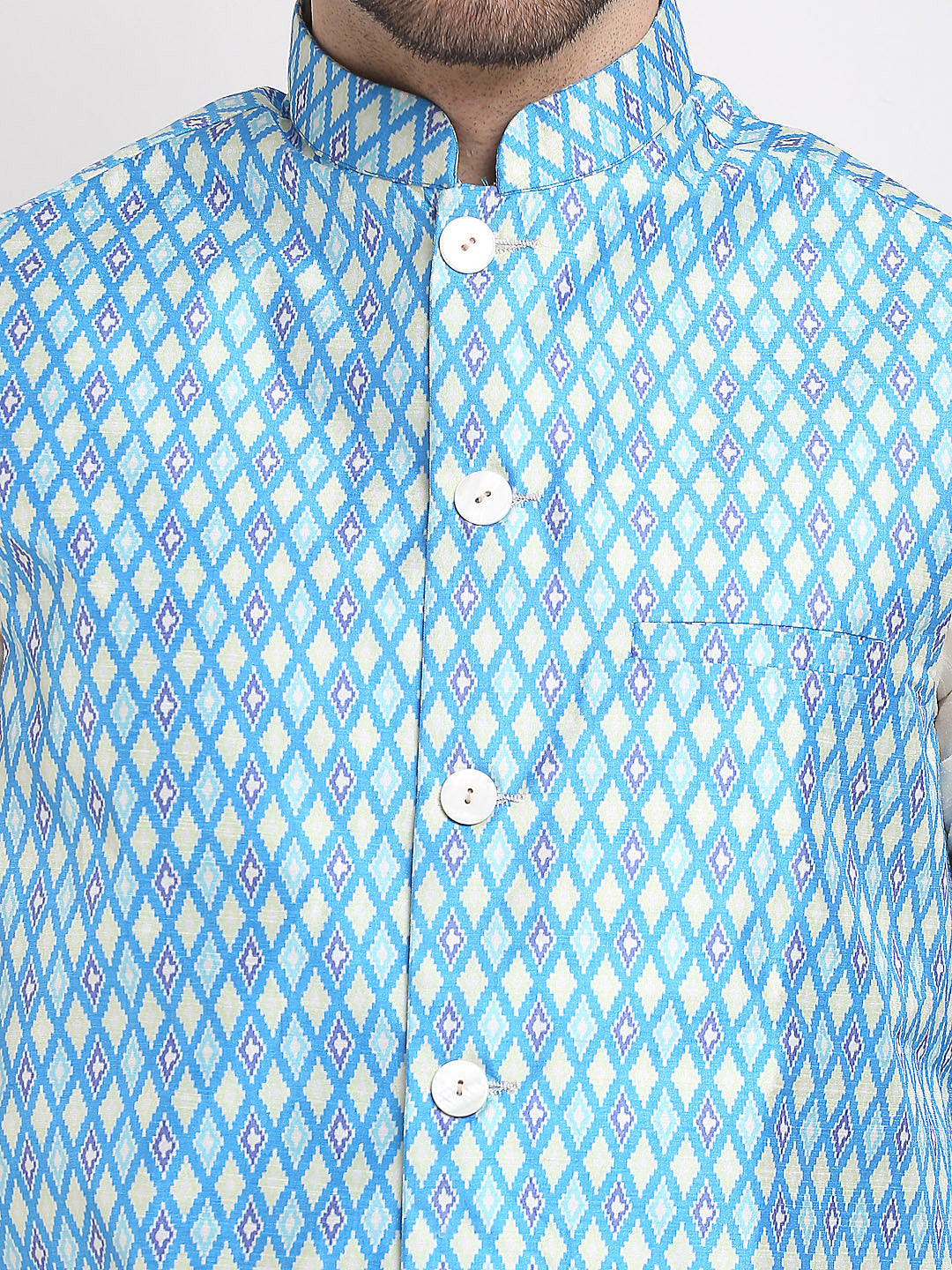 Jompers Men's Ikat Print Nehru Jacket & Kurta Pyjama