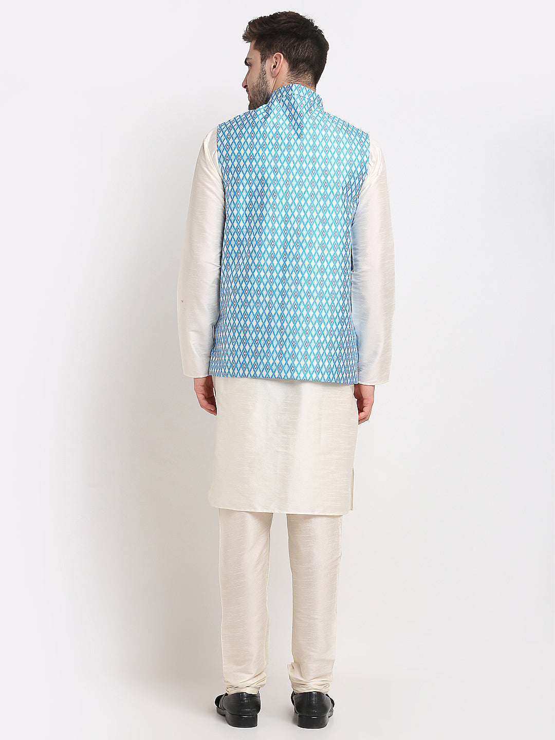 Jompers Men's Ikat Print Nehru Jacket & Kurta Pyjama
