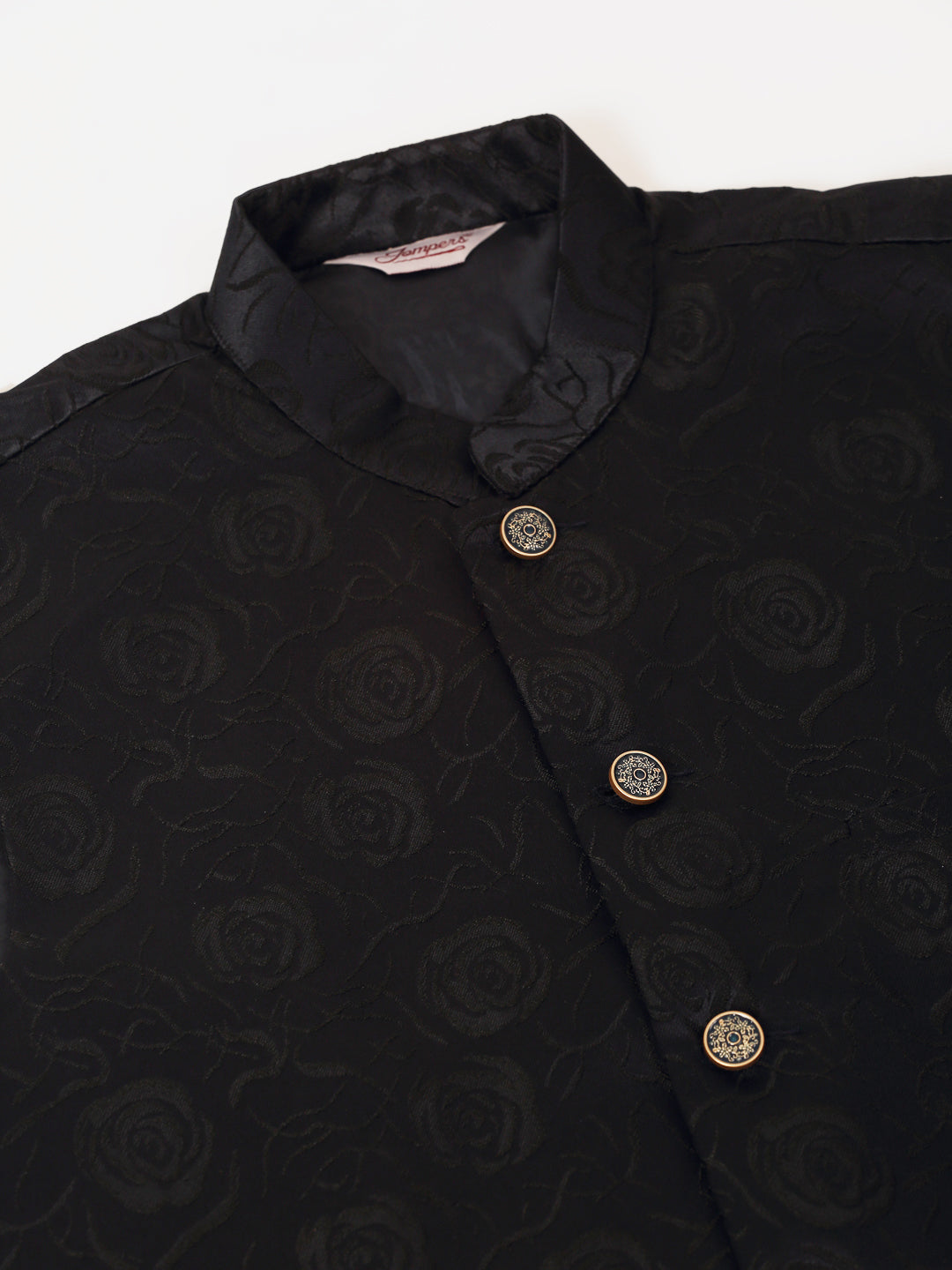 Jompers Men's Solid Kurta Pyjama With Floral Embroidered Nehru Jacket - Navy Blue