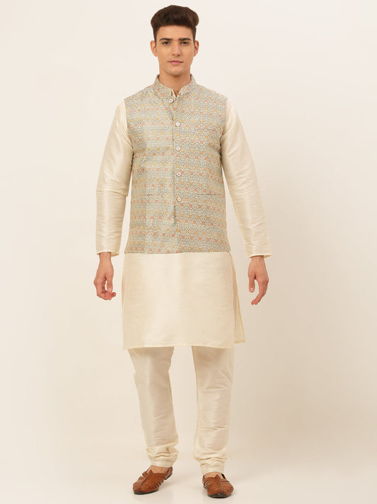 Jompers Men's Solid Kurta Pyjama With Nehru Jacket - Grey