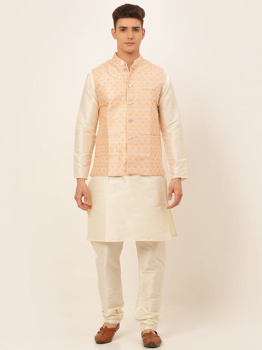 Jompers Men's Solid Kurta Pyjama With Nehru Jacket - Pink