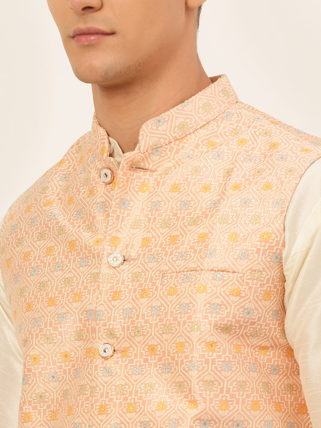 Jompers Men's Solid Kurta Pyjama With Nehru Jacket - Pink