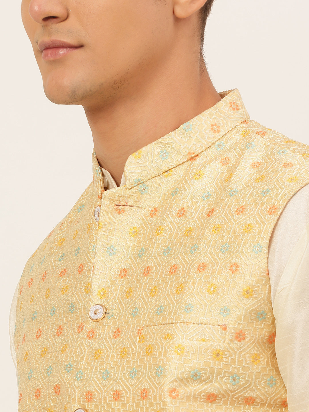Jompers Men's Solid Kurta Pyjama With Nehru Jacket - Yellow