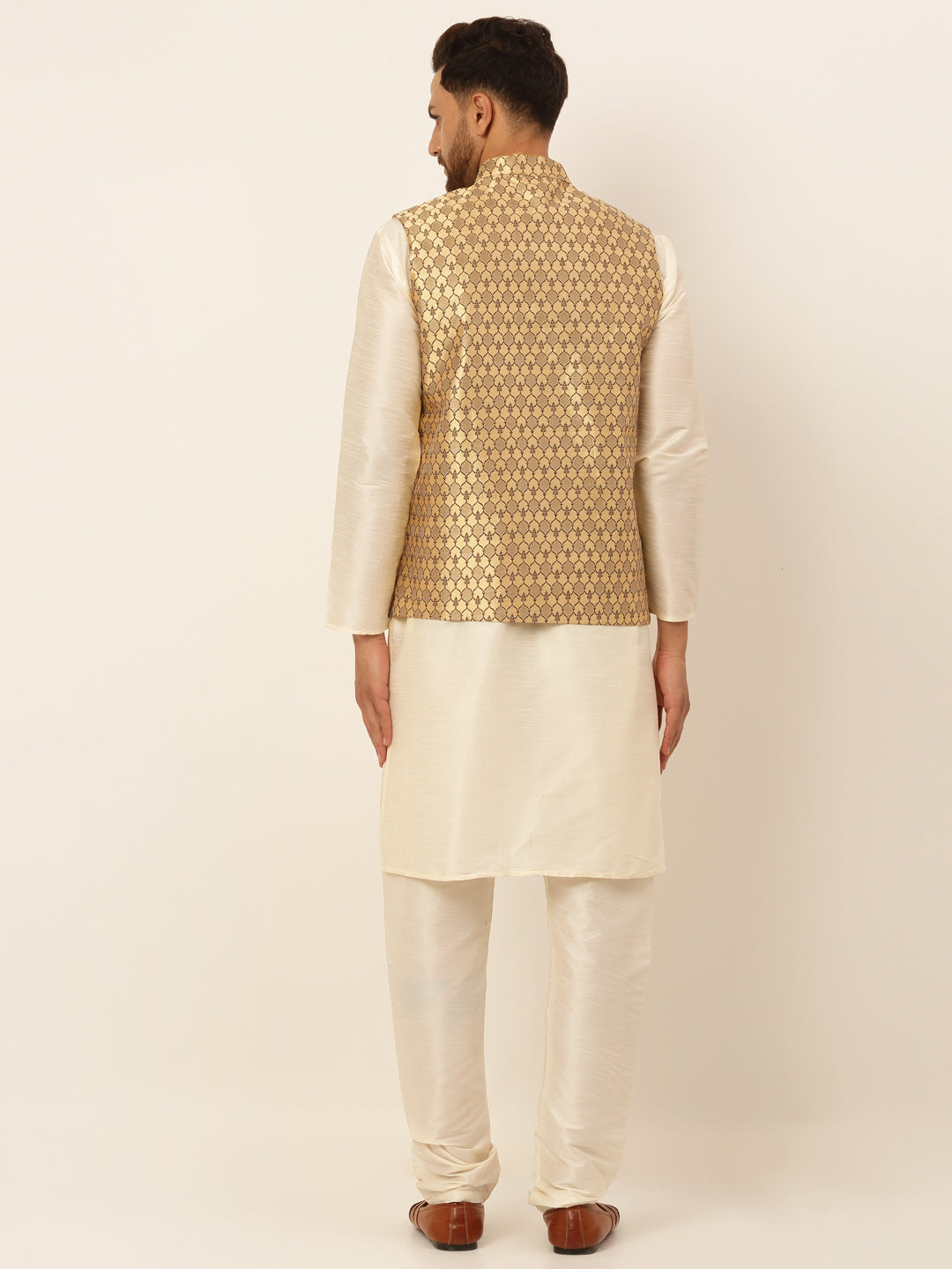 Jompers Men's Solid Kurta Pyjama With Nehru Jacket - Golden