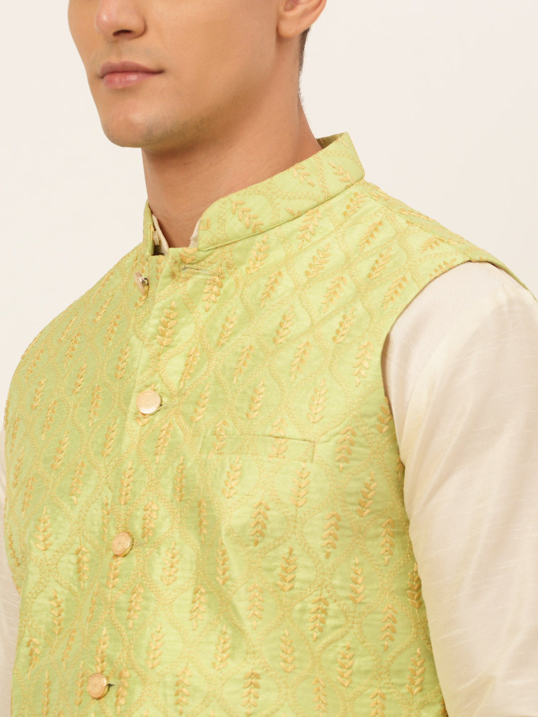 Jompers Men's Solid Kurta Pyjama With Nehru Jacket - Green