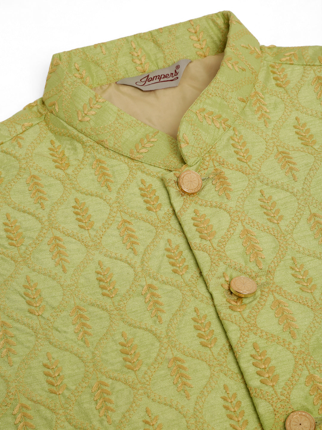 Jompers Men's Solid Kurta Pyjama With Nehru Jacket - Green