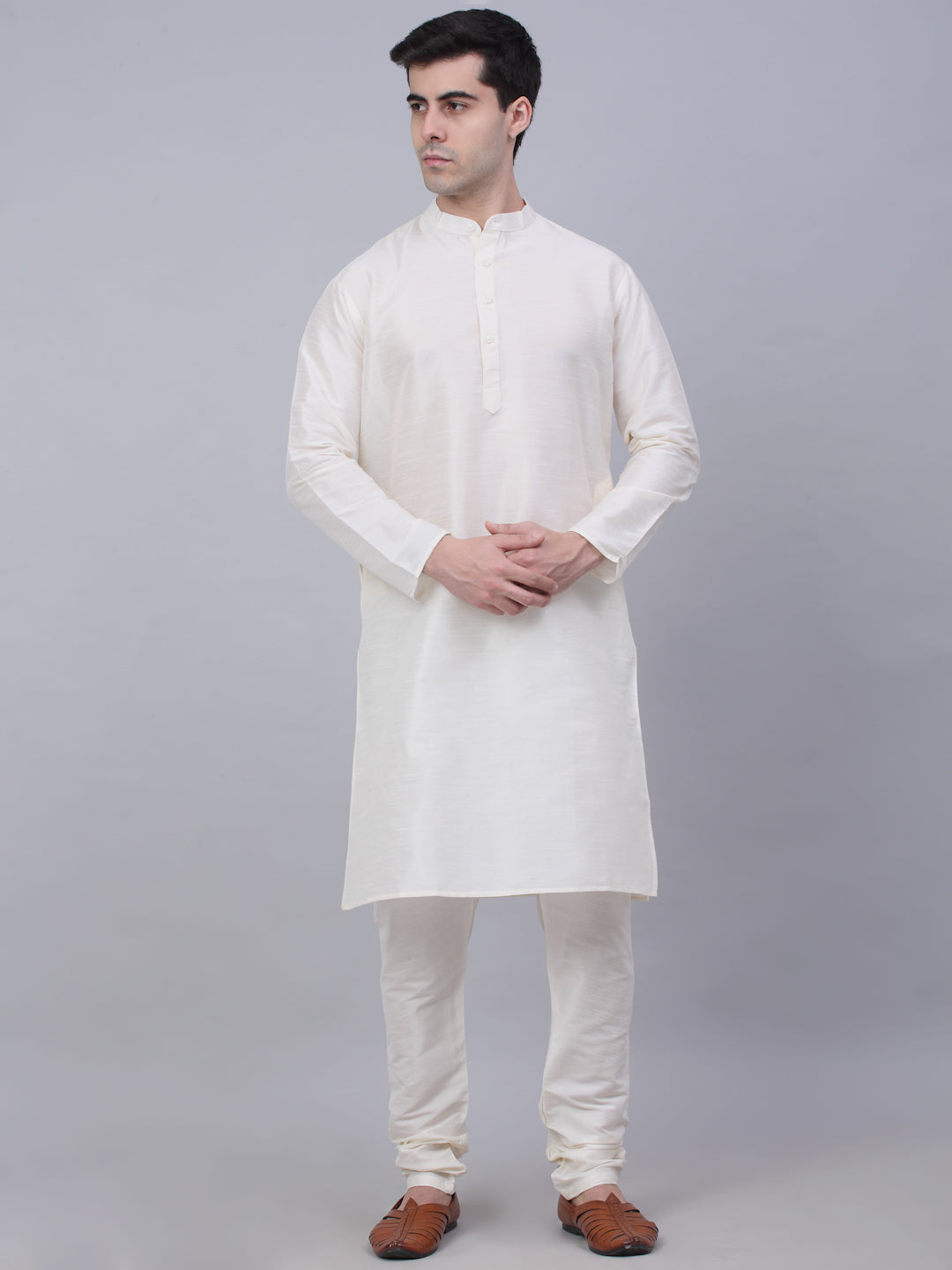 Jompers Men's Solid Kurta Pyjama With Woven Design Nehru Jacket - Grey