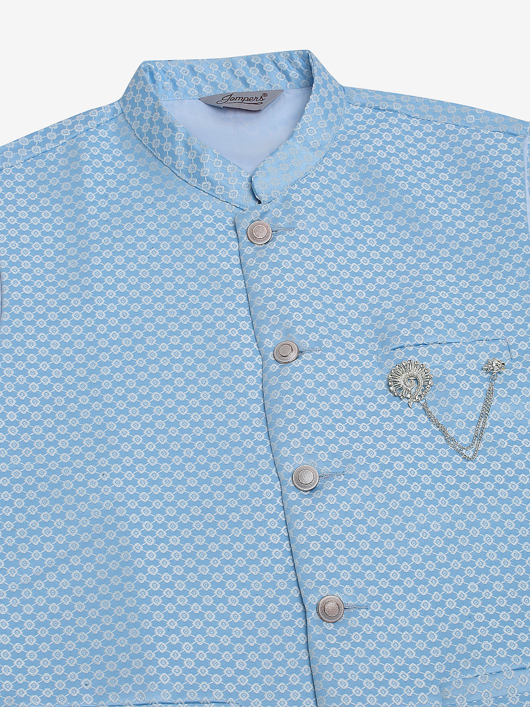 Jompers Men's Solid Kurta Pyjama With Woven Design Nehru Jacket - Blue