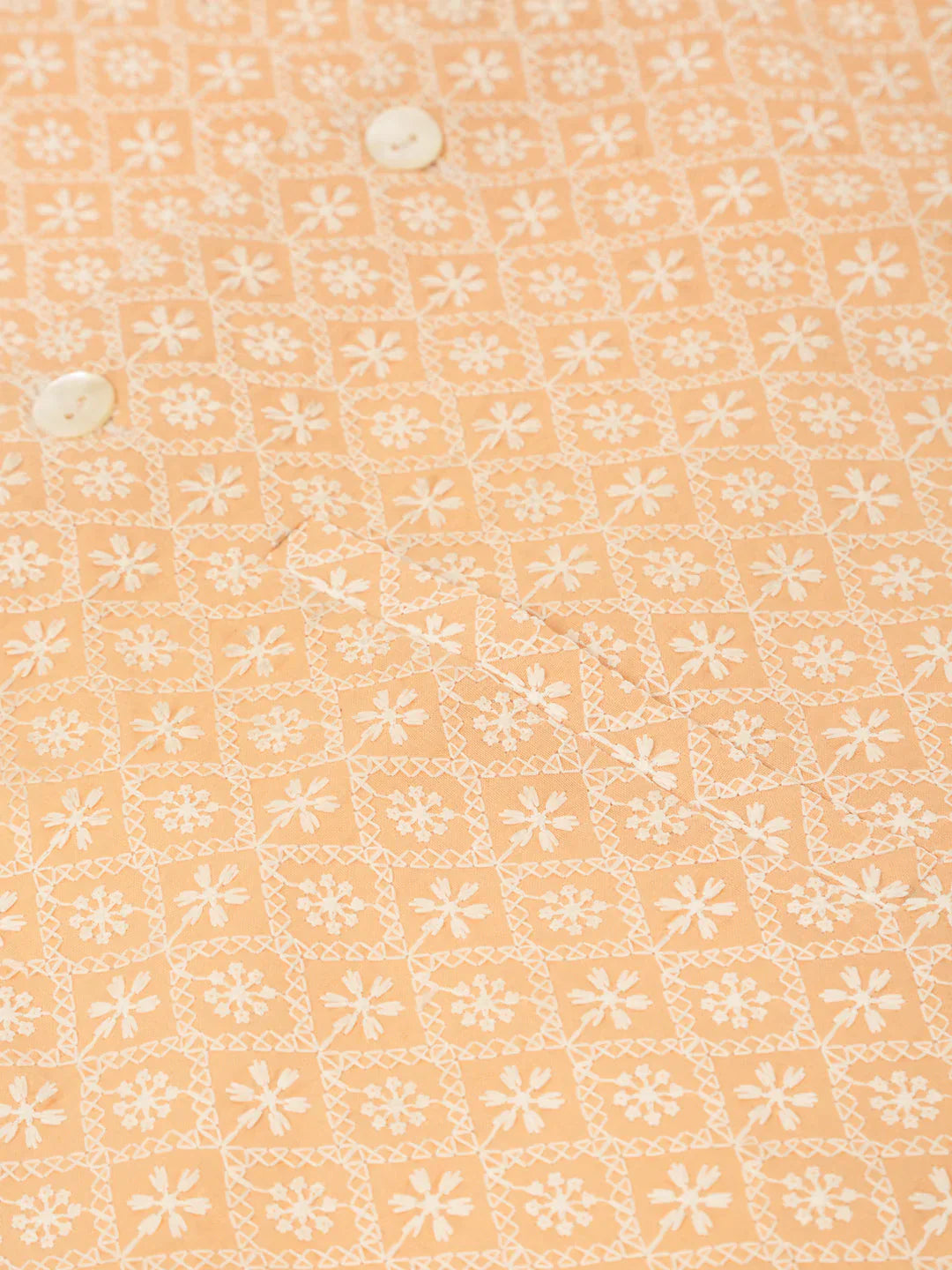 Jompers Men's White Cotton Blend Kurta with Pyjamas & Orange Embroidered Nehru Jacket