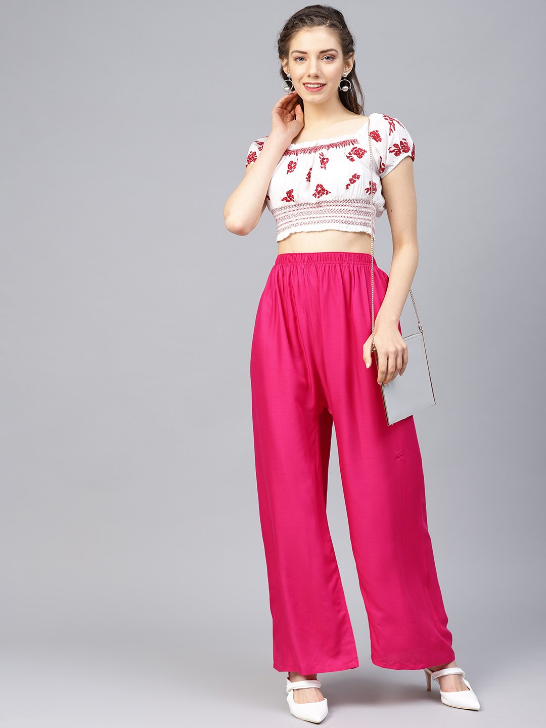 Jompers Women Pink Solid Straight Palazzos
