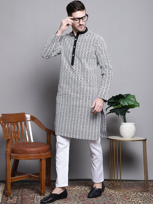 Jompers Men's Sequin Embroidered Silk Blend Kurta with Pyjamas - Black