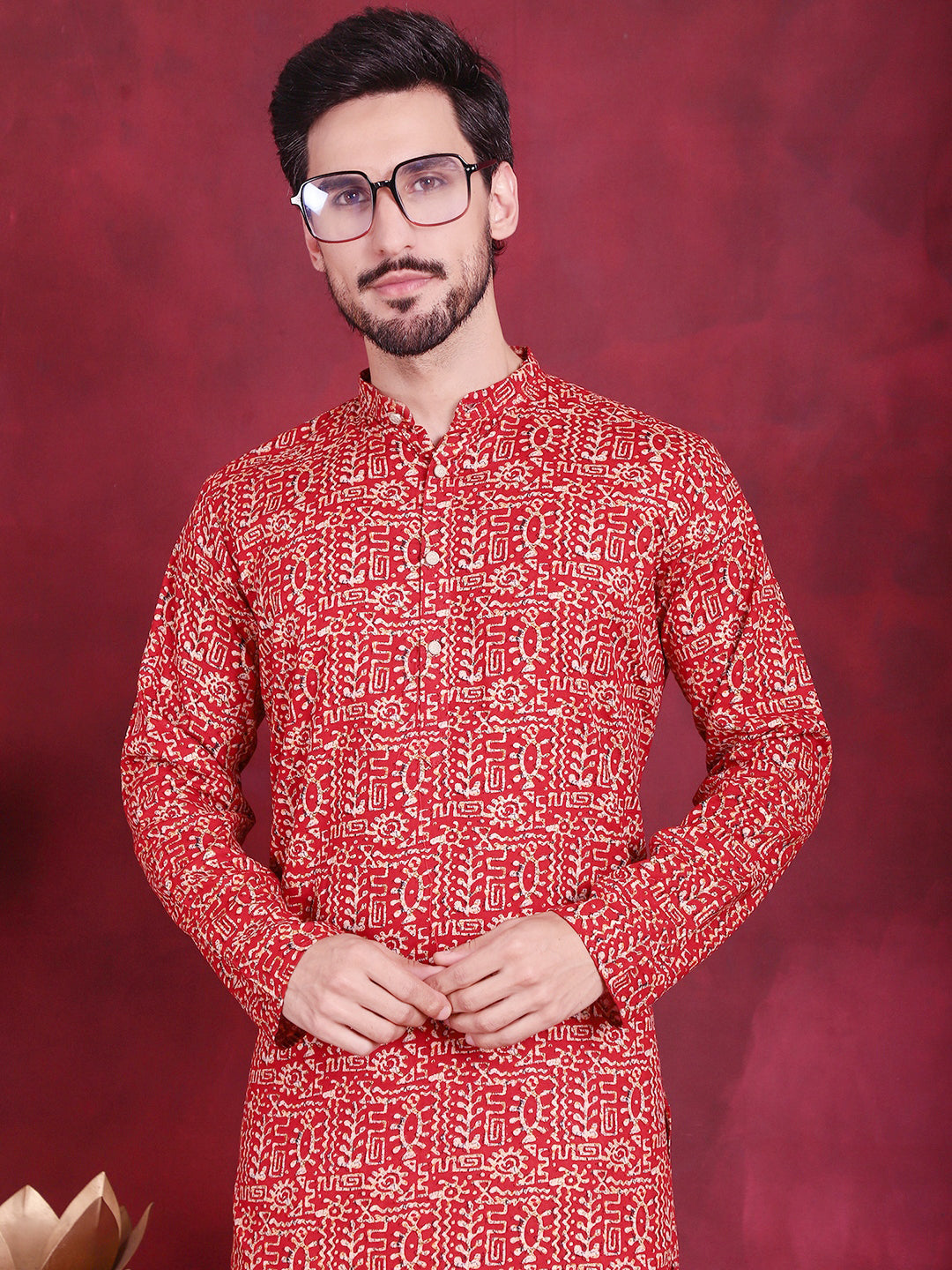 Jompers Men's Digital Printed Kurta with Pyjama - Red