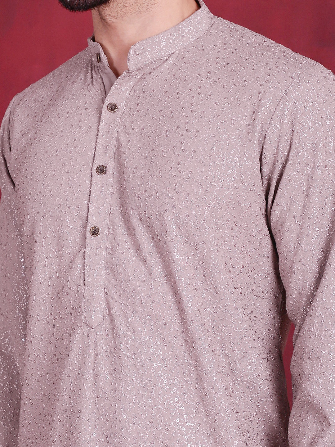 Jompers Men's Sequins Chikankari Kurta with Pyjama - Grey