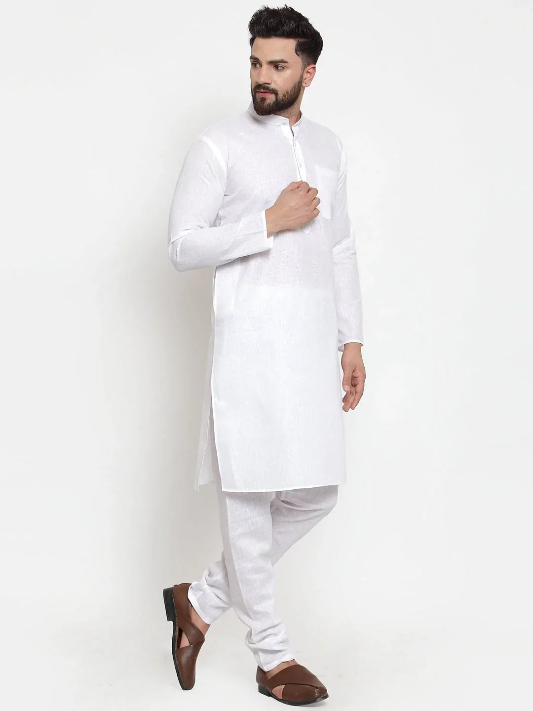 Jompers Men's Solid Dobby Kurta Payjama Set - White