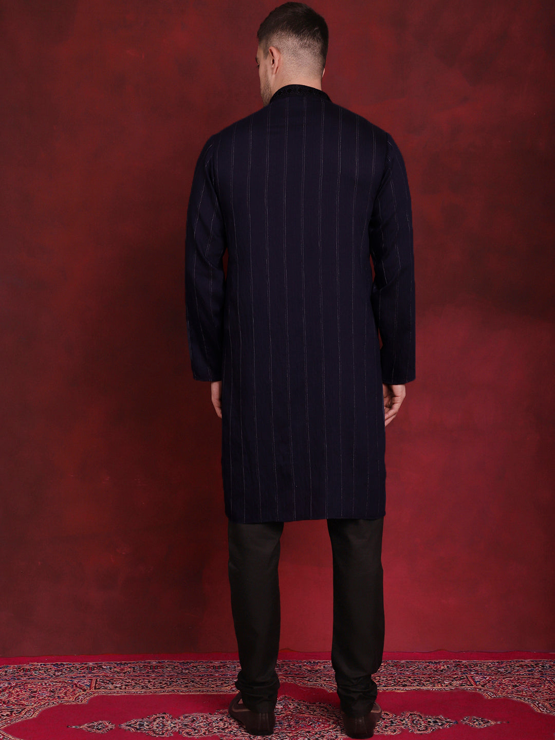 Jompers Men's Sequins Embroidered Kurta Pyjama Set - B-Navy Blue