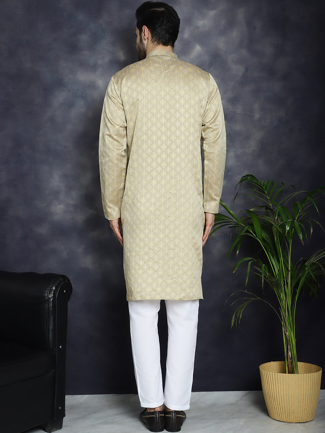 Jompers Men's Beige Woven Design Kurta with Pyjama - Beige