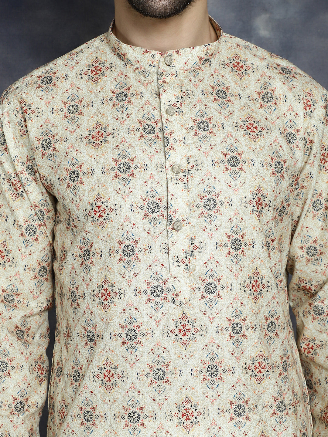 Jompers Men's Golden Foil Printed Kurta with Pyjama - Golden