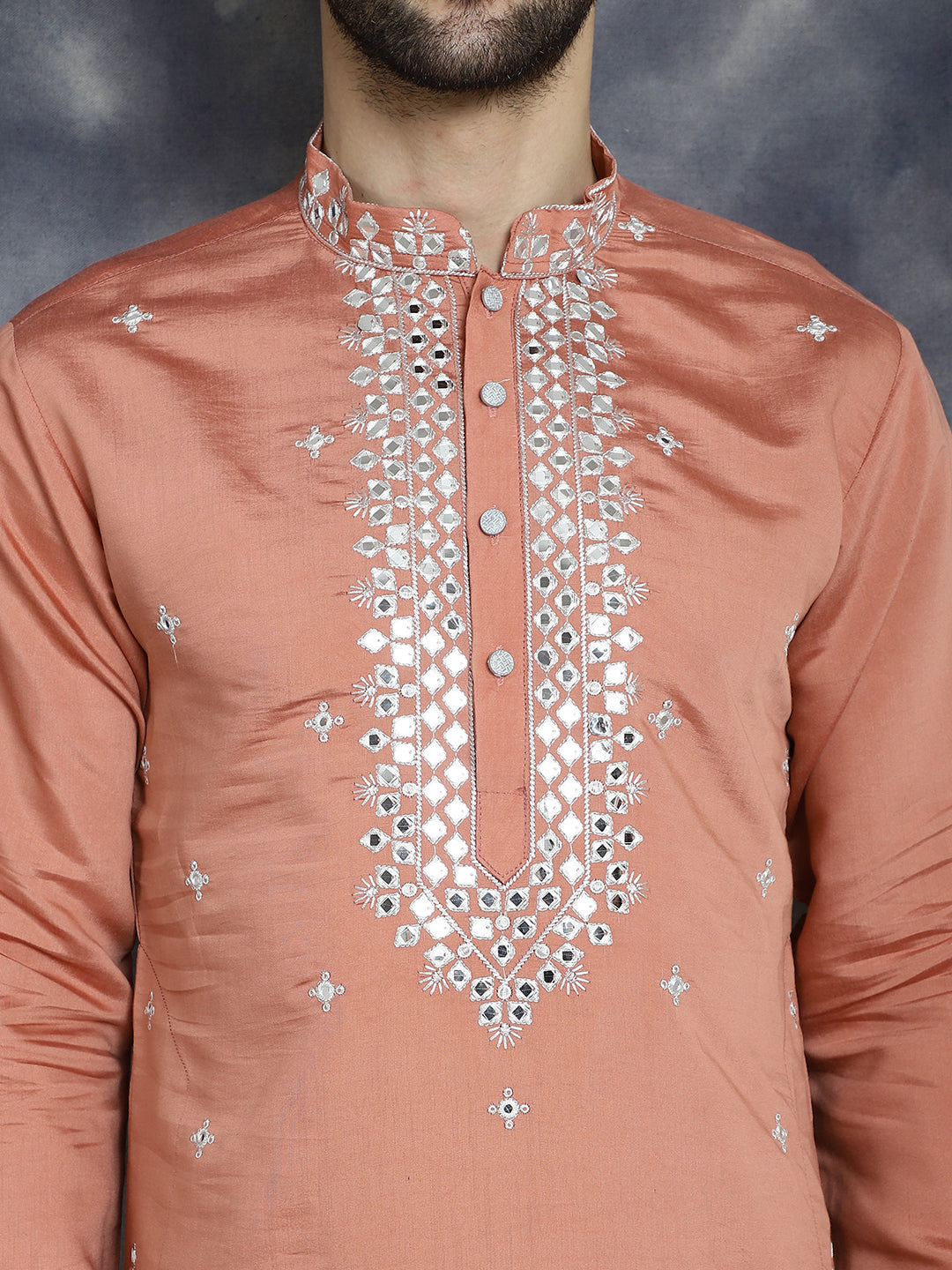 Jompers Men's Embroidered Kurta With Pyjama - Peach