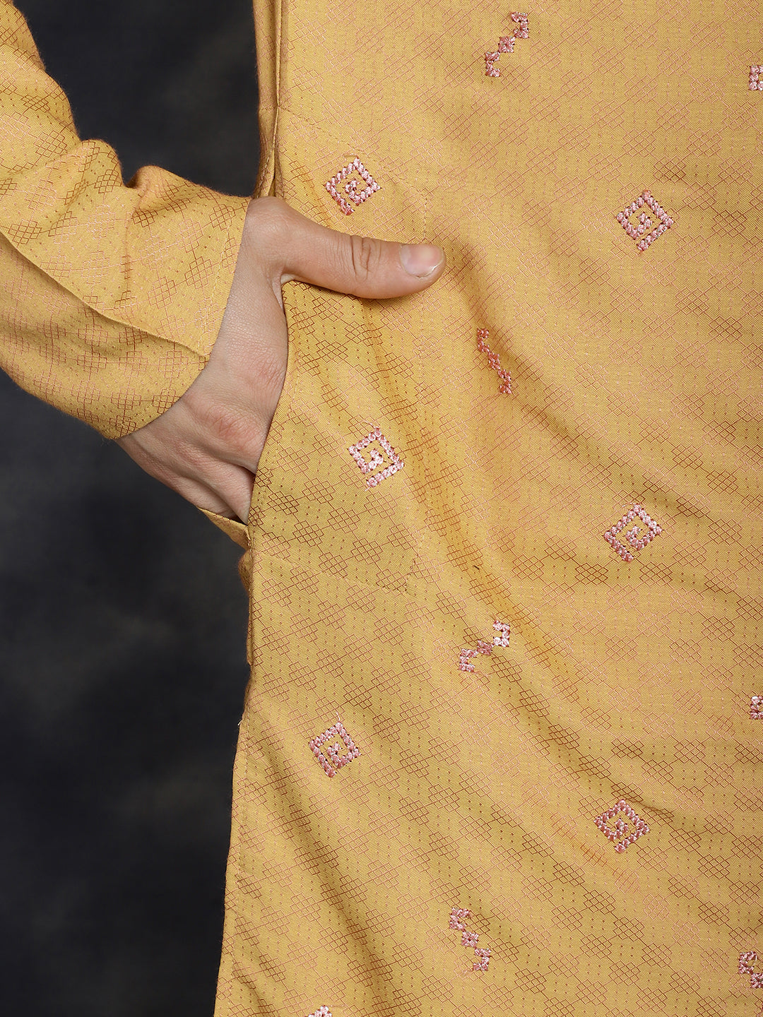 Jompers Men's Sequins Embroidered Kurta With Pyjama - Orange