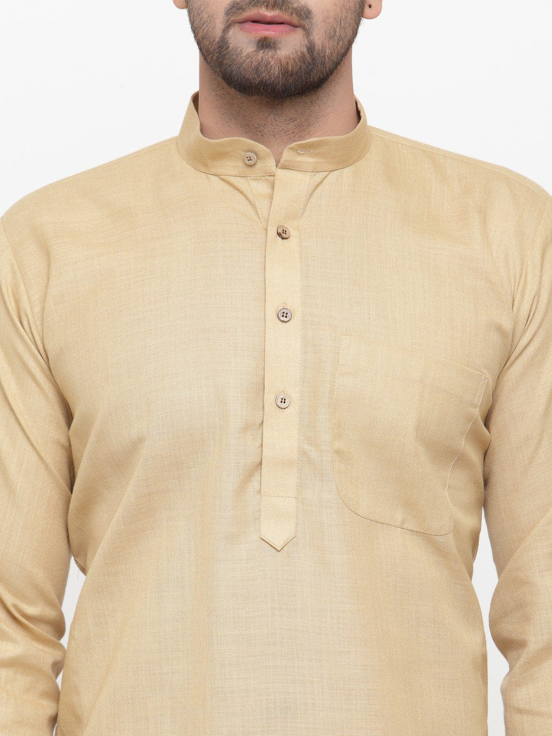 Jompers Men's Beige & White Solid Kurta with Churidar
