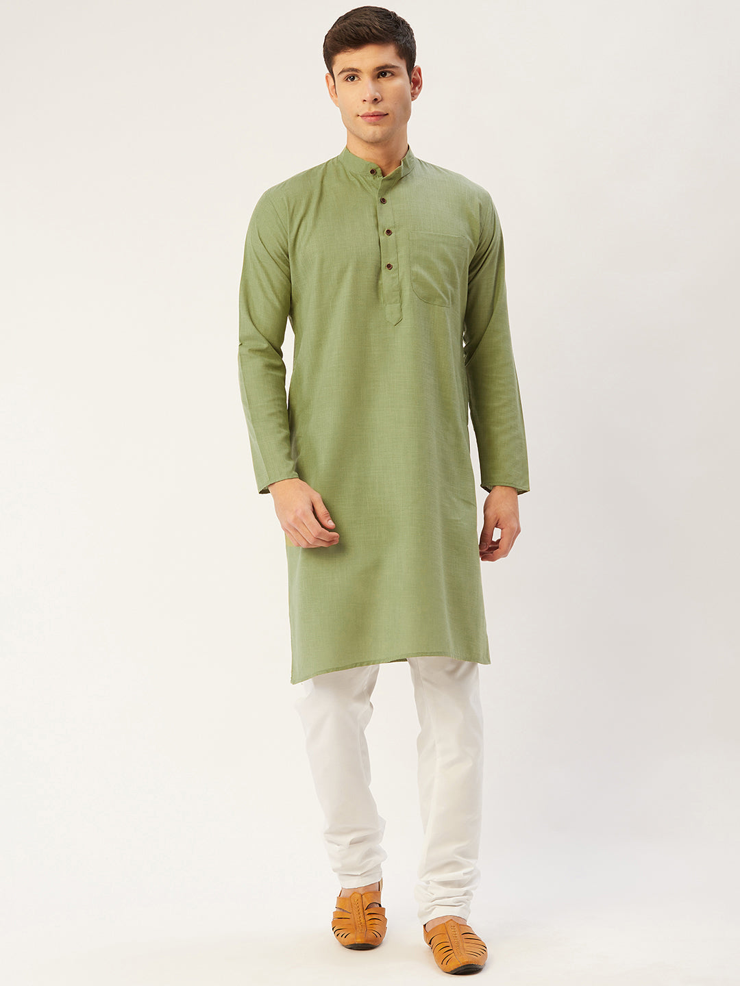 Jompers Men's Pista Cotton Solid Kurta Only