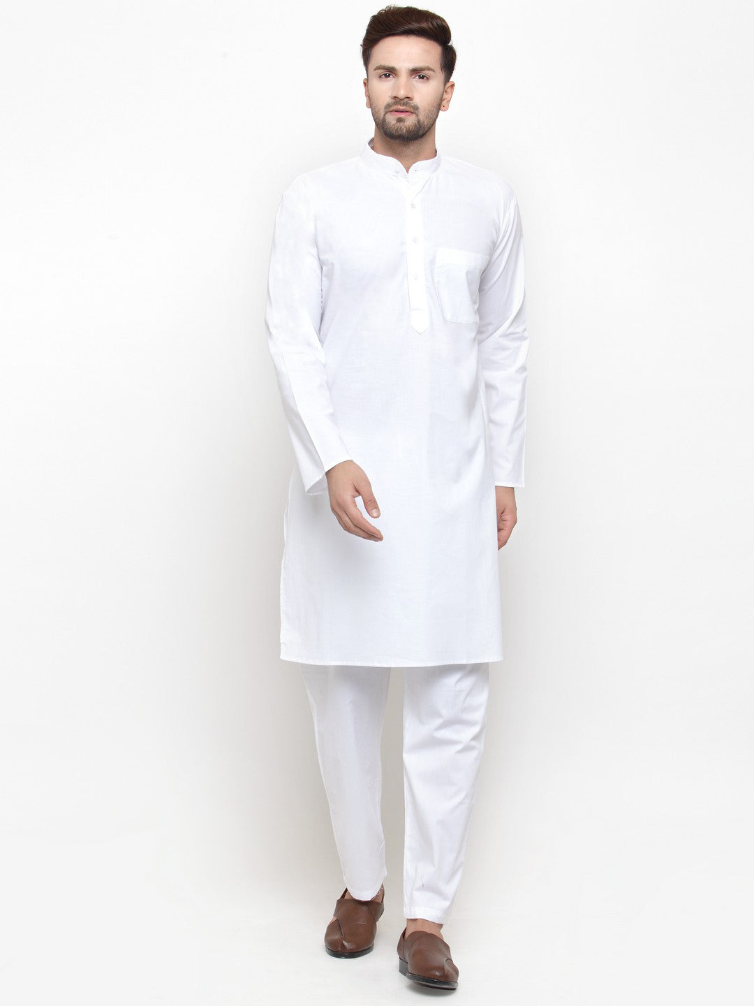 Jompers Men White Solid Kurta with Pyjamas 