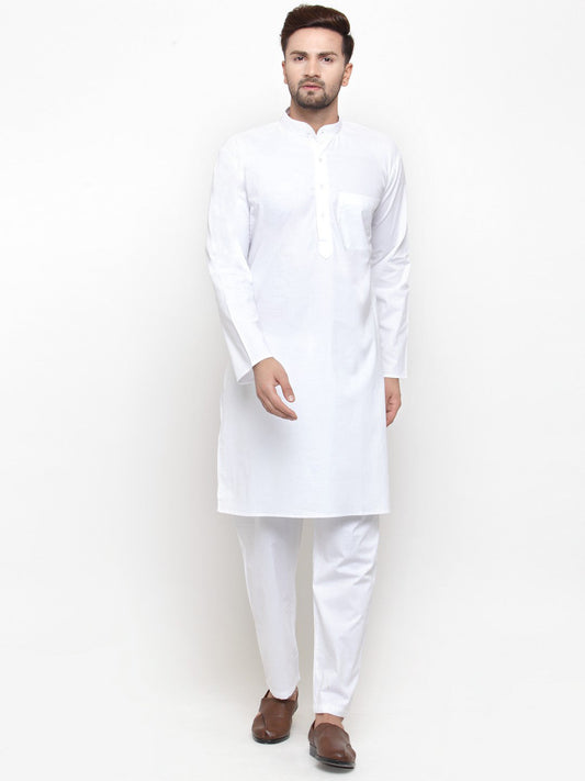 Jompers Men White Solid Kurta with Pyjamas 