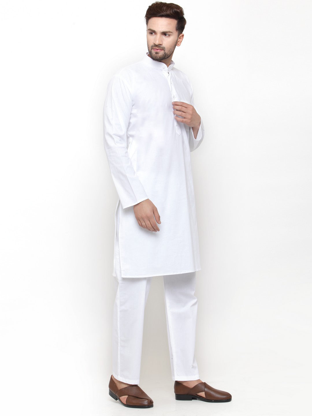 Jompers Men White Solid Kurta with Pyjamas 
