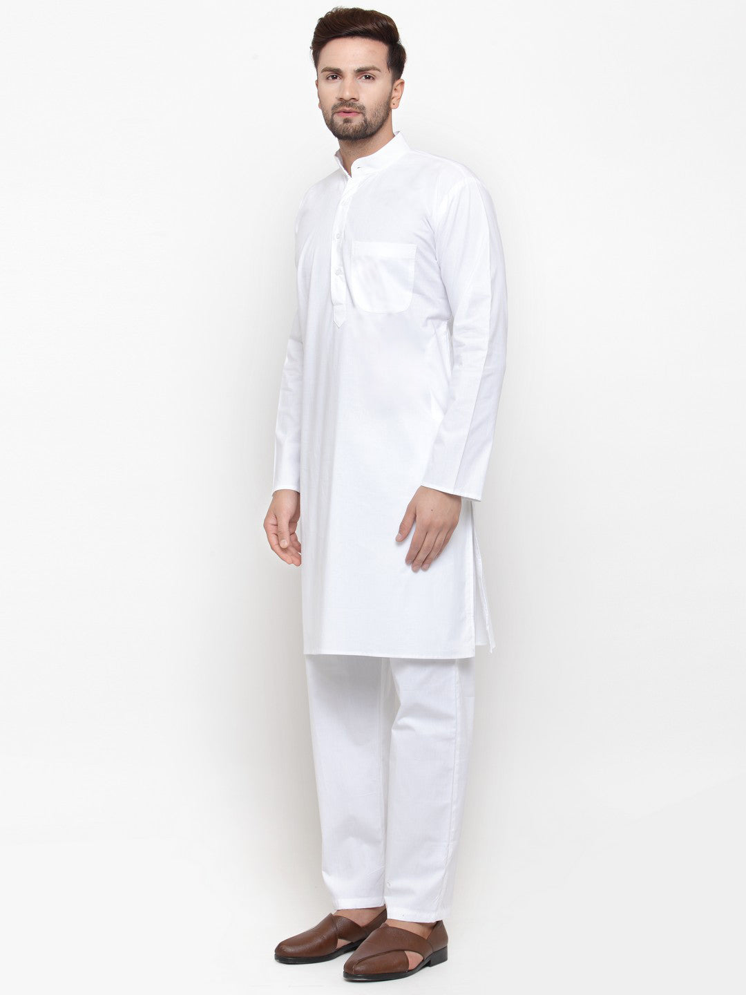 Jompers Men White Solid Kurta with Pyjamas 