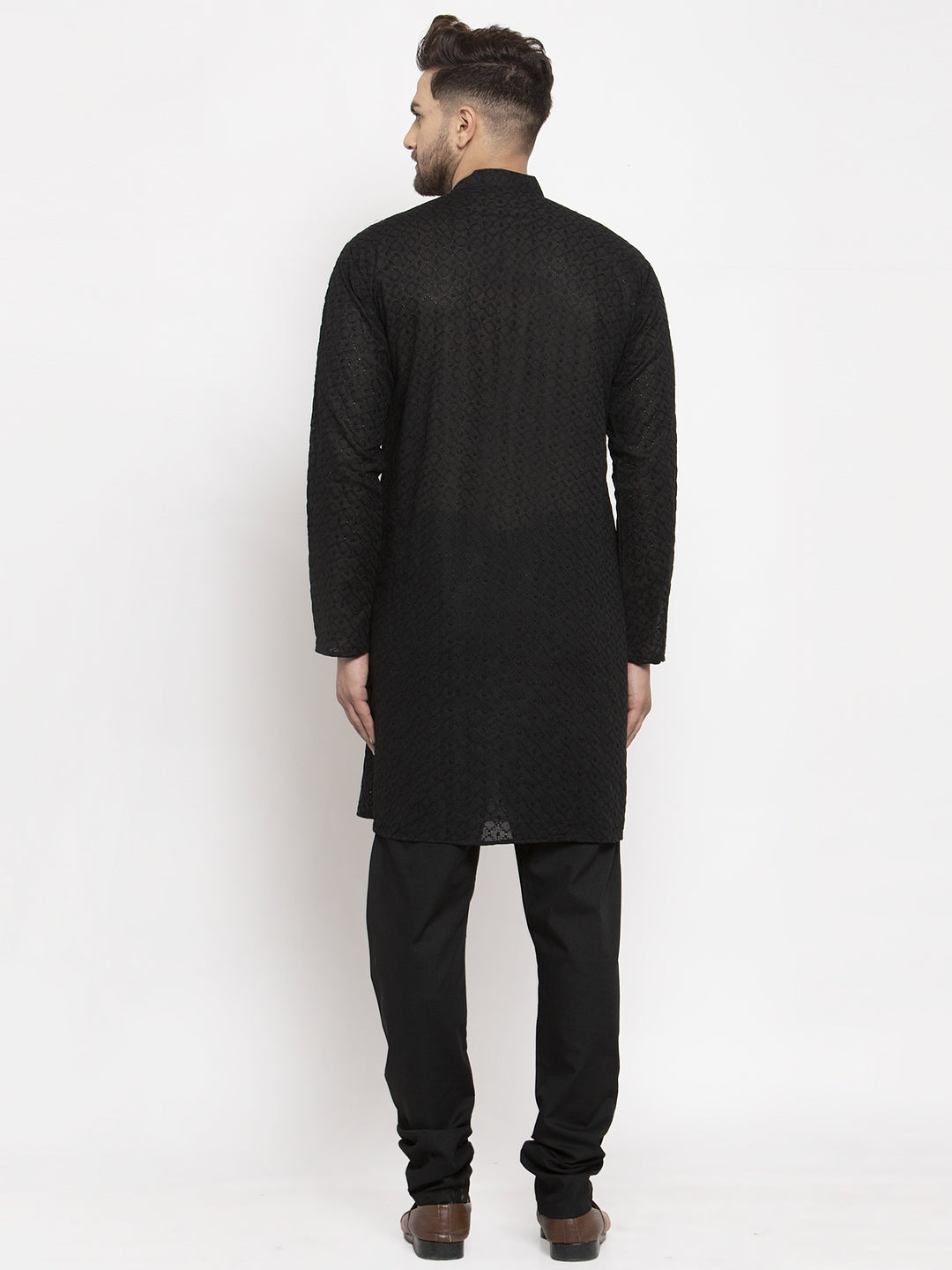 Jompers Men Black Chikan Kurta with Churidar 