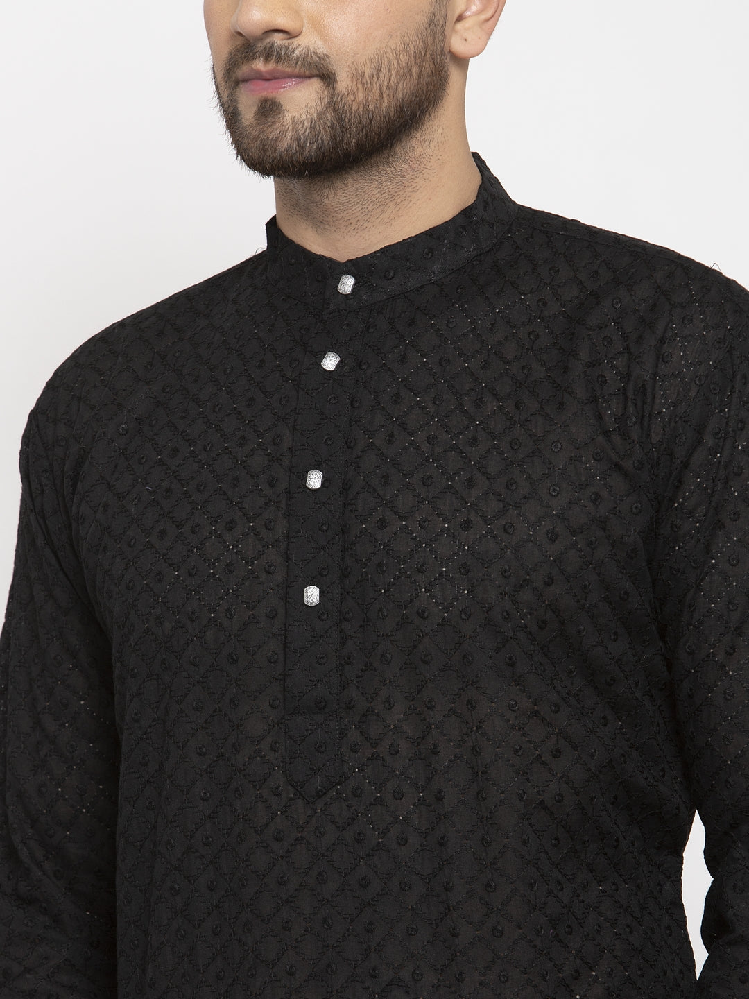Jompers Men Black Chikan Kurta with Churidar 