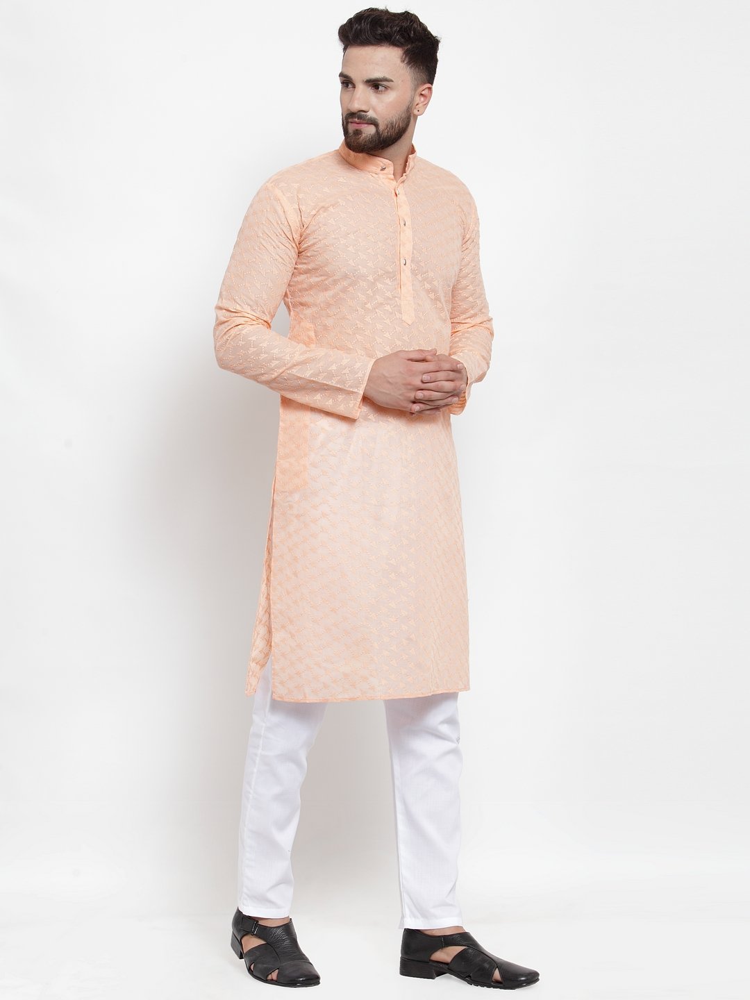 Jompers Men Orange Chikan Kurta Only