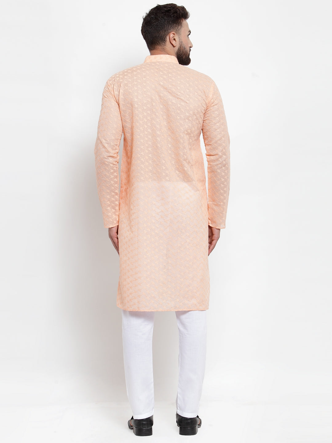 Jompers Men Orange Chikan Kurta with Churidar