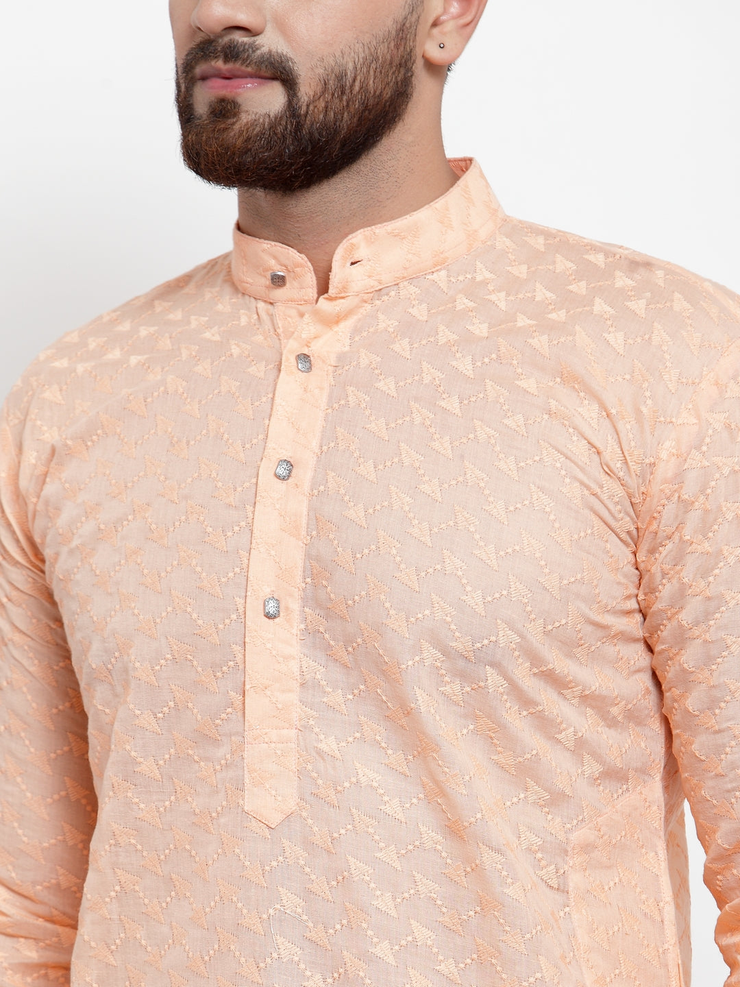 Jompers Men Orange Chikan Kurta with Churidar