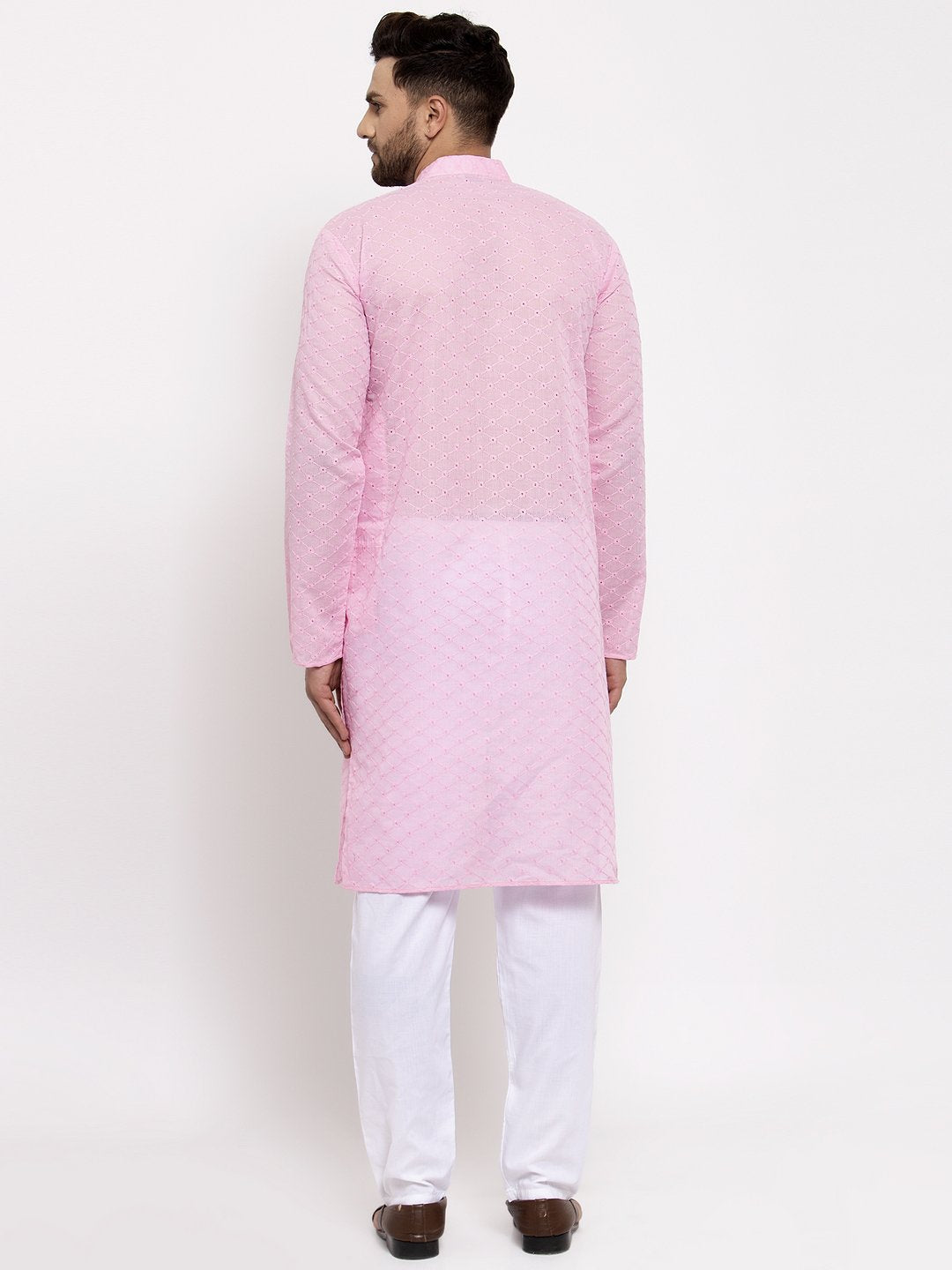 Jompers Men Pink Chikan Kurta Only